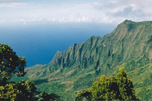 A mountain ridge diving into the ocean